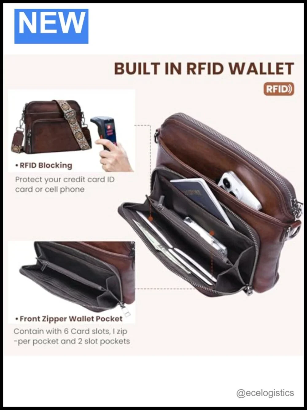 Genuine Leather Crossbody Bag for Women Convertible Shoulder Purse with RFID